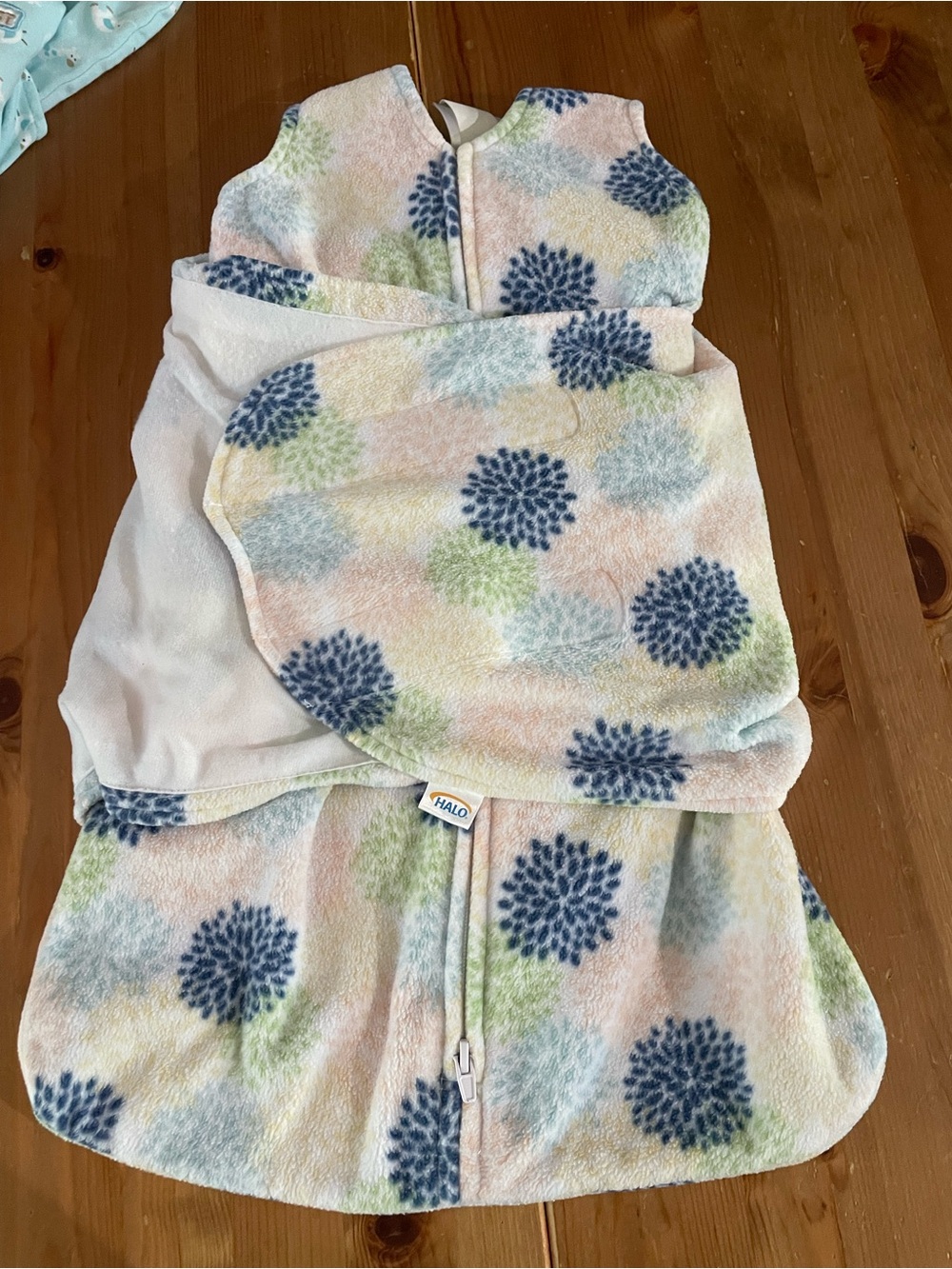 HALO fleece SleepSack Swaddle Pajama - Pastel Floral (Blue/Green)